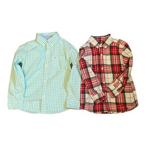 Carters Boys 4T Button Up Shirts Plaid Checkered Long sleeve Set of 2